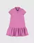 Vestido polo infantil rosa com gola retilínea em algodão, ideal para meninas. Valentina Moda