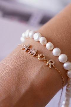 PULSEIRA PRATA 925 ESCRITA AMOR BANHO DE OURO - comprar online