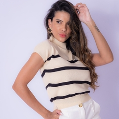 Blusa Modal Gola Elevada Listras - Goyave