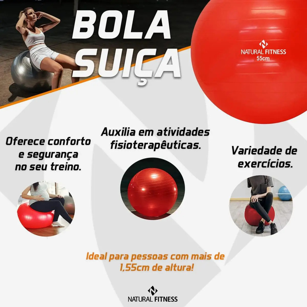 Bola de Pilates 65cm Bola Suiça para Yoga e Ginástica Fisioterapia  Alongamento Exercícios em Casa - Natural Fitness - Bola de Pilates -  Magazine Luiza