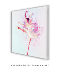 Quadro Aquarela Bailarina Rosa Quadrado