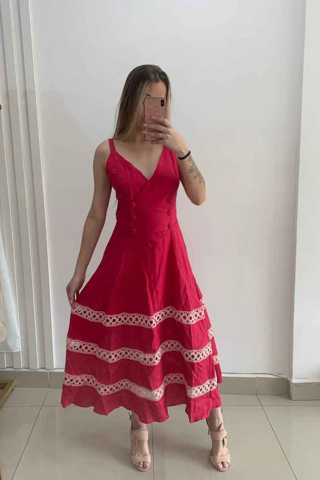 VESTIDO MIDI EM LINHO ROSA DAHLIA