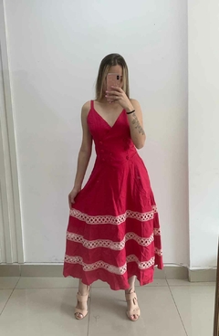 VESTIDO MIDI EM LINHO ROSA DAHLIA - comprar online