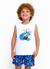 Conjunto Infantil Menino Regata + Short Estampa Barquinhos Branco e Azul