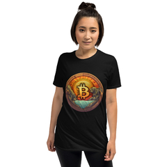 Camiseta bitcoin wooden shield unissex com mangas curtas - comprar online