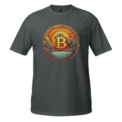 Camiseta bitcoin wooden shield unissex com mangas curtas