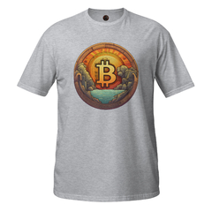 Camiseta bitcoin wooden shield unissex com mangas curtas - BraveBeasts