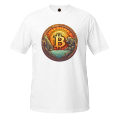 Camiseta bitcoin wooden shield unissex com mangas curtas - BraveBeasts