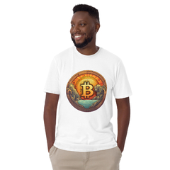 Camiseta bitcoin wooden shield unissex com mangas curtas - loja online