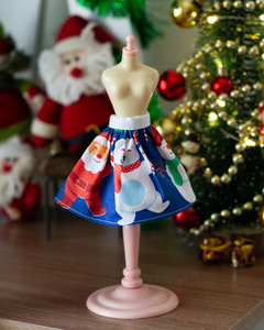 Blue Christmas Skirt Santa Claus and Friends