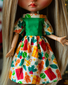 Cream and Green ristmas Dress