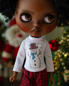 T-shirts de Natal Branca Boneco de Neve