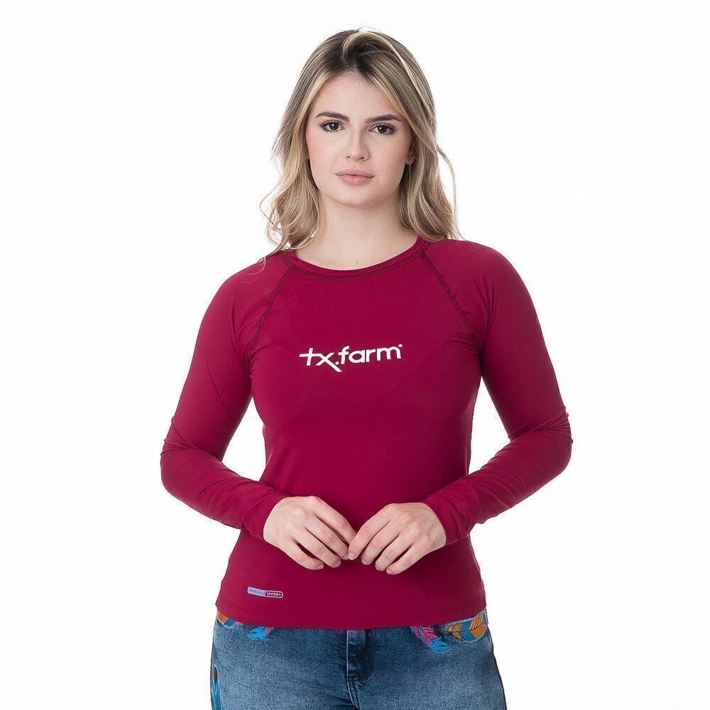 Camiseta Térmica UV50+ Texas Farm Feminina Vermelho Marsala