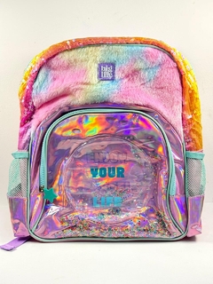 MOCHILA ESCOLAR LIQUIDO GLITTER UNICORNIO 16"