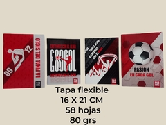 CUADERNO ABROCHADO FUTBOL ROJO 16X21CM 48HJS