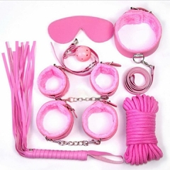 Kit Sadomasoquista em Pelúcia Rosa com 7 Peças