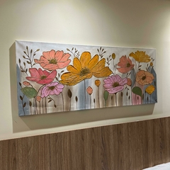 Cuadro de flores con relieve de 50 x 120