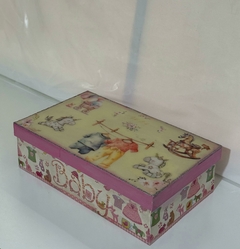 Caja para bebe Rosa con Caballitos