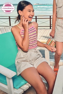 Conjunto de Top Cropped em Tricot 100% Algodão e Shorts em Tecido Eco Linen - Boutique On Kids!