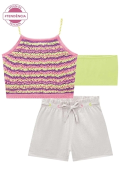 Conjunto de Top Cropped em Tricot 100% Algodão e Shorts em Tecido Eco Linen - comprar online