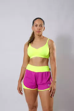 Shorts Beach corrida Amarelo Neon/fucsia