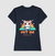 camiseta feminina azul com estampa de um gato fofo, segurando um arco-íris e a frase "PET ME IF YOU CAN".