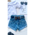 Short jeans com pedraria + cinto