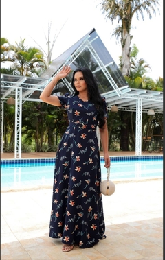 Vestido Longo Floral com Toque de Seda - nis.modas