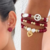 Conjunto de Pulseiras e Brinco Miçangas Paz e Amor Vinho