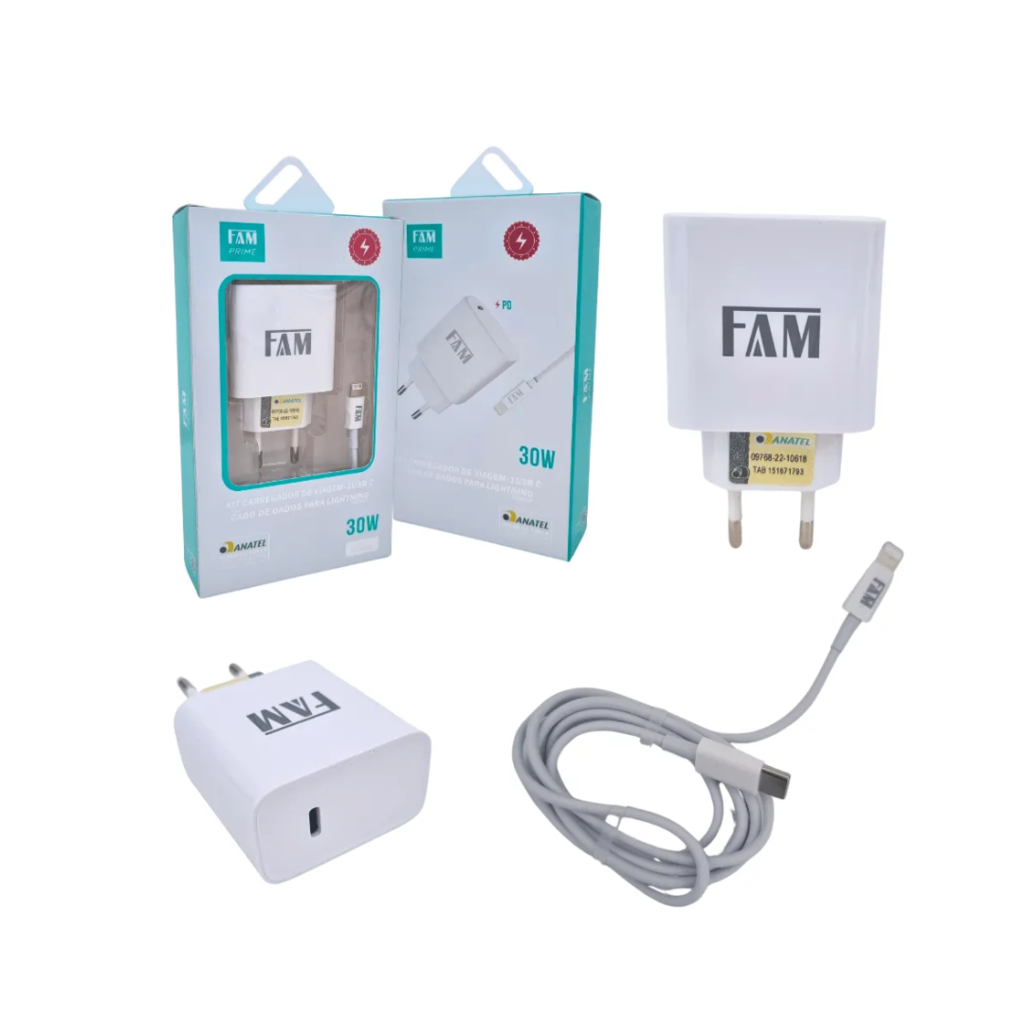 Carregador USB-C com Cabo de Dados Lightning para iPhone 20W - FAM