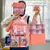 Conjunto completo de mochila escolar e acessórios femininos, incluindo mochila rosa, bolsa de mão e estojo.