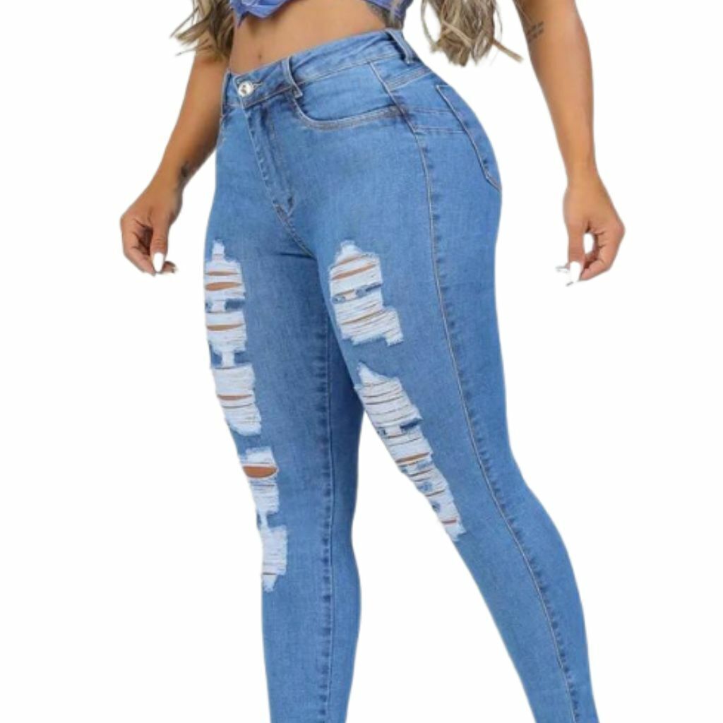 Calca Jeans Premium Modeladora Destroyed Empina Bumbum e Comprime