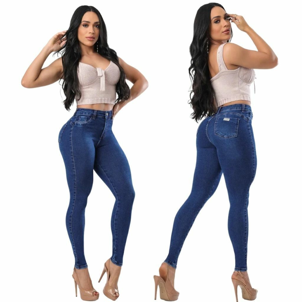 Calça jeans feminina modelo shinny com elastano