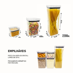 Kit 7 Potes Herméticos em Acrílico Empilhável para Cozinha e Alimentos Organiza Armário, Dispensa e Mantimentos