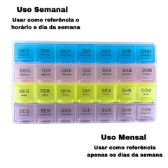 Porta Comprimido Medicamento Organizador De Remédios Semanal e Mensal 2 em 1