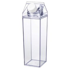 Garrafa de Acrílico Transparente Em Formato Caixa de Leite 500ml - 1000ml