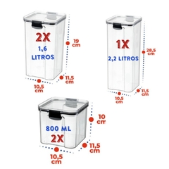 Kit 5 Potes Herméticos Acrílico Cristal Com Trava Empilháveis Porta Mantimentos na internet