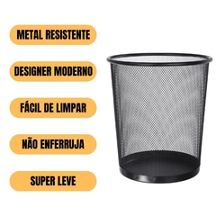 Lixeira Metal Aramado Cesto Lixo Escritório Reforçado 15L Preto e Cinza - comprar online