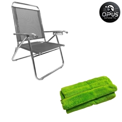 Cadeira King Reclinável Alumínio 140kg Cinza + Capa Microfibra Verde