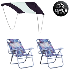 Kit Tenda Riviera Marinho e Branco + 2 Cadeiras UP Line Aquarela