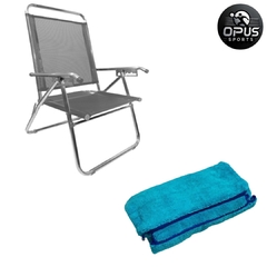 Cadeira King Reclinável Alumínio 140kg Cinza + Capa Microfibra Azul Turquesa - Kit