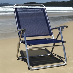 Cadeira de Praia King Reclinável em Alumínio Reforçado, suporta até 140kg, na cor Marinho.