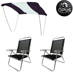 Kit Tenda Riviera Marinho e Branco + 2 Cadeiras King reclinavel Preta
