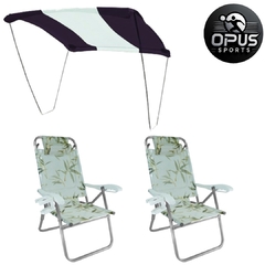 Kit Tenda Riviera Marinho e Branco + 2 Cadeiras UP Line Bambu