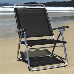 Cadeira de Praia King Reclinável em Alumínio Reforçado, suporta até 140kg, na cor Preta