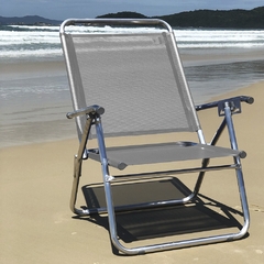 Cadeira de Praia King Reclinável em Alumínio Reforçado, suporta até 140kg, na cor Cinza
