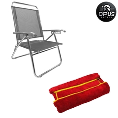 Cadeira King Reclinável Alumínio 140kg Cinza + Capa Microfibra Vermela