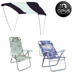 Kit Tenda Riviera Marinho e Branco + 2 Cadeiras UP Line Bambu e Aquarela