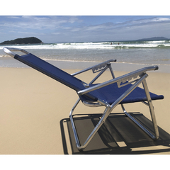 Kit com 2 Cadeiras de Praia Modelo King Reclináveis em Alumínio Reforçado, na cor Marinho - loja online