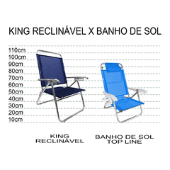 Kit com 2 Cadeiras de Praia Modelo King Reclináveis em Alumínio Reforçado, nas cores Marinho e Preta - loja online